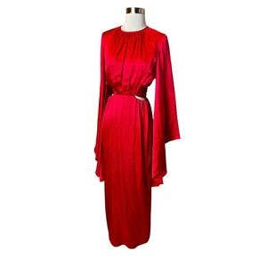 Halpern Women's Red Cut-Out Detailed Silk Dress Size IT36 US4 $2190 Gown